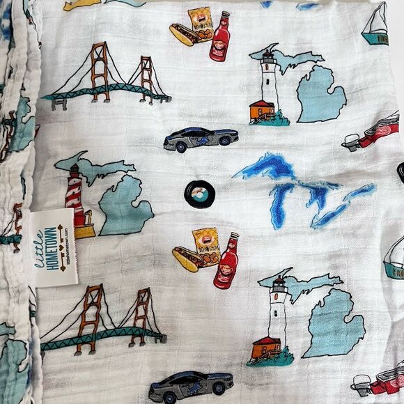 Little Hometown Michigan Baby Muslin Bamboo Swaddle Receiving Blanket Lovey - Picture 7 of 10